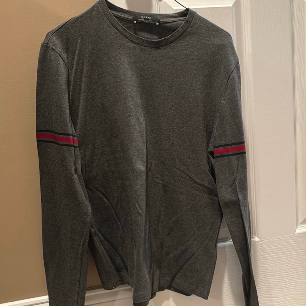 Gucci Gray Long Sleeve Tee with Red Stripes